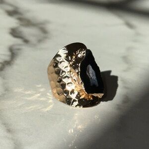 Luxury Natural Stone Adjustable Crystal Ring Irregular Geode Gold-plated Ring